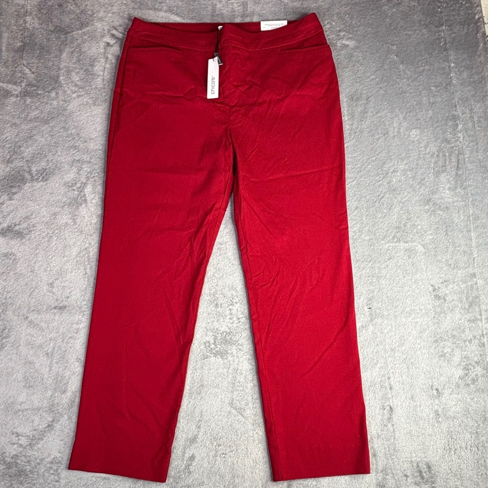 Chico's Brigitte Slim Leg Ankle Pants Womens 2.5R 14R Red Allure So Slimming 360